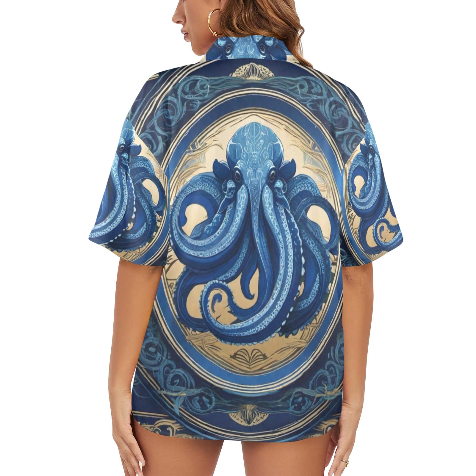 Women's All Over Print Hawaiian Shirt CTHULHU BLUES