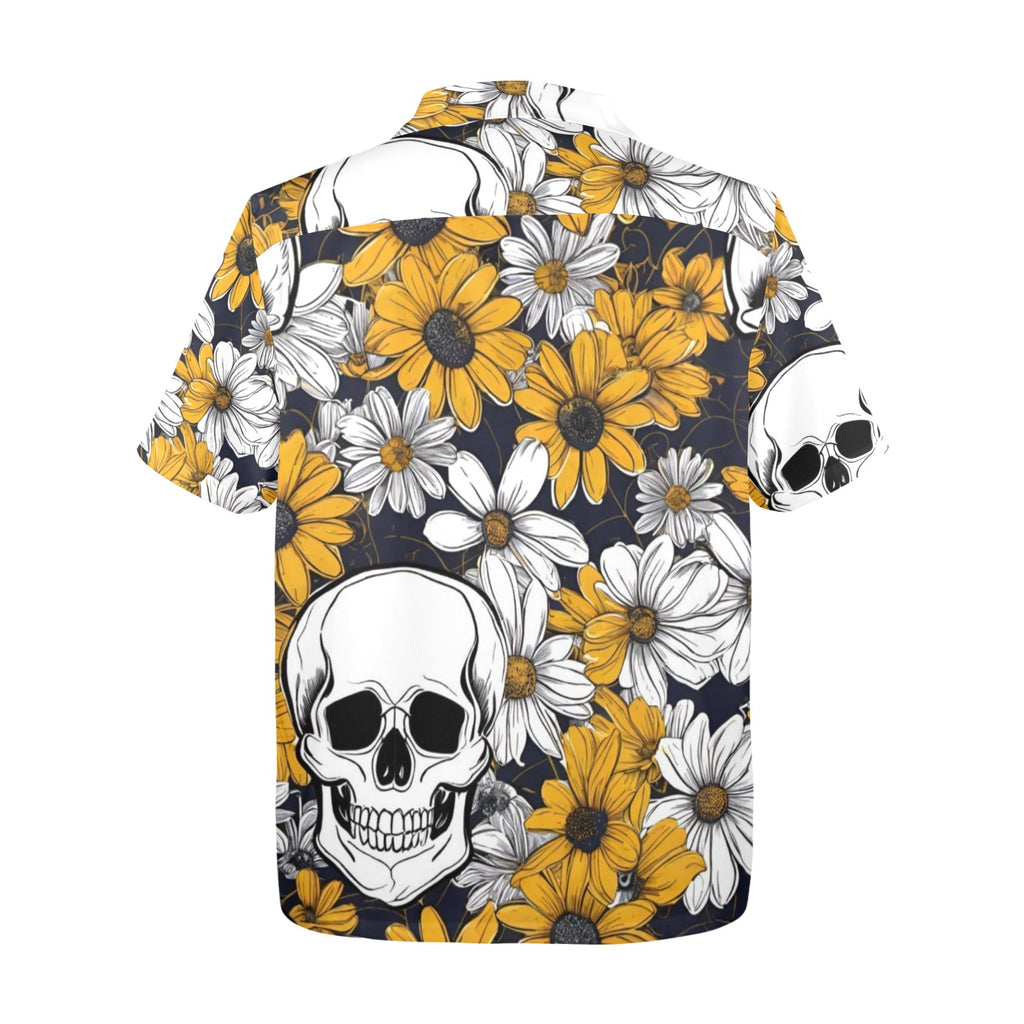 Men's All Over Print Hawaiian Shirt SKULLS AND DAISIES