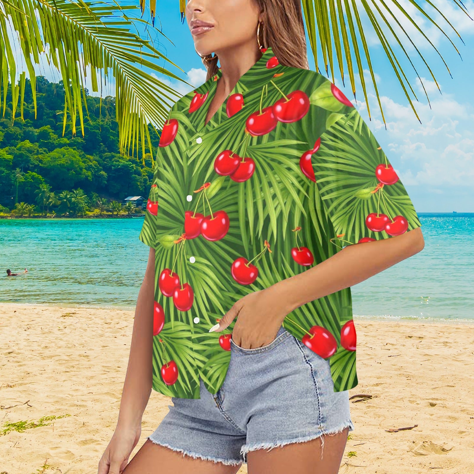 Women's All Over Print Hawaiian Shirt CHERRY PARADISE