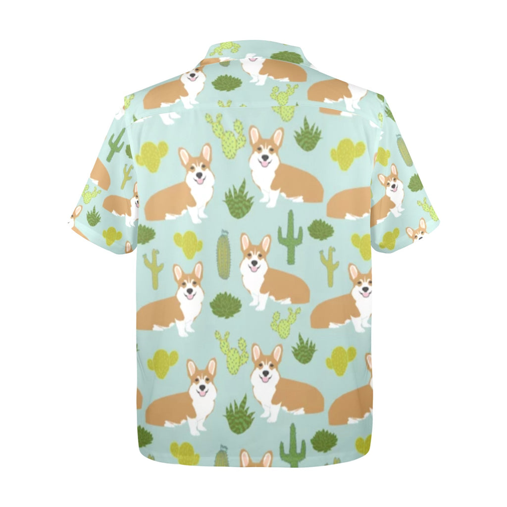 Men's All Over Print Hawaiian Shirt CORGI AND CACTI
