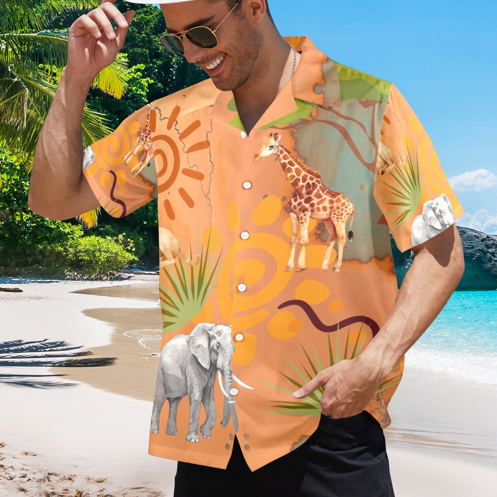 Men's All Over Print Hawaiian Shirt SAFARI