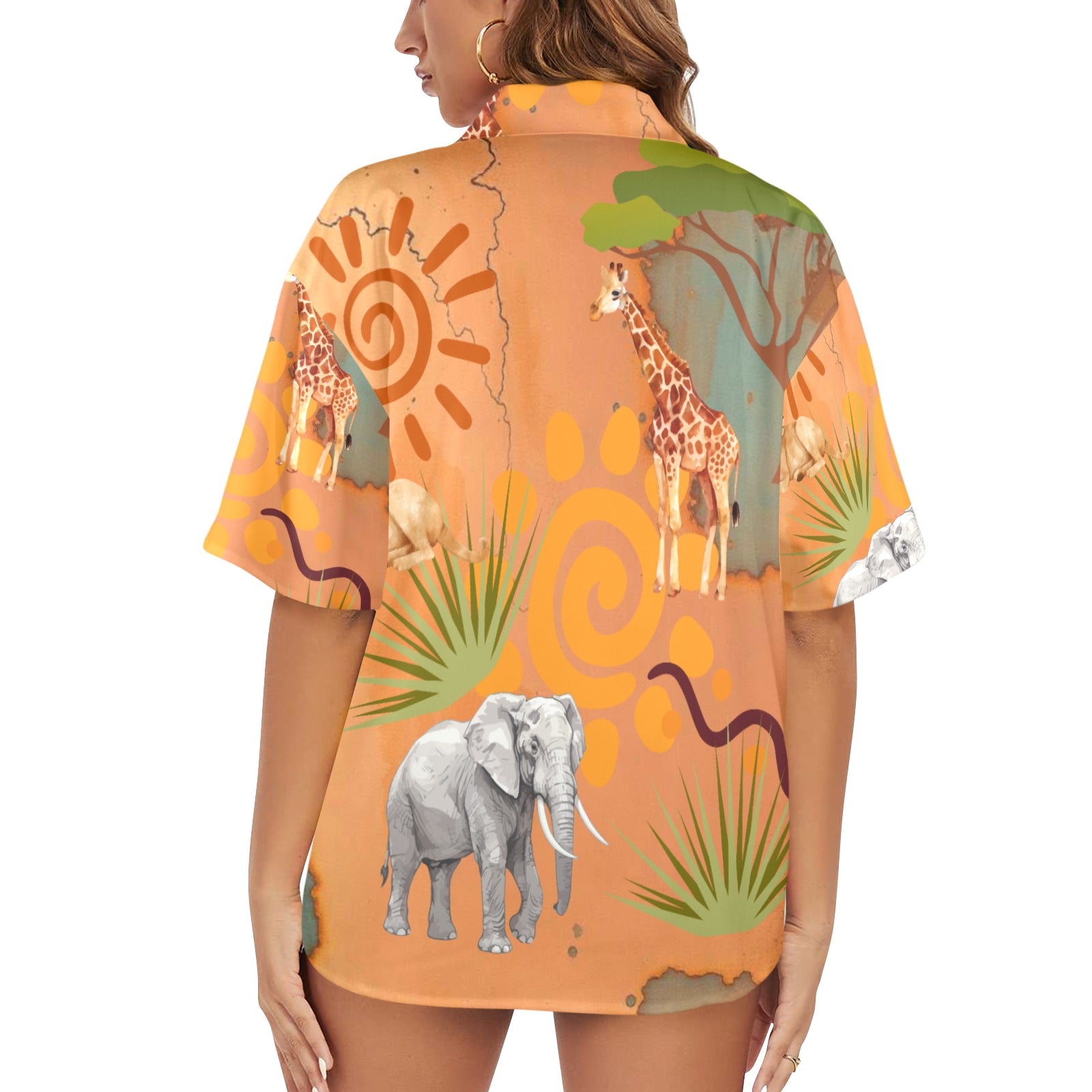 Women's All Over Print Hawaiian Shirt SAFARI