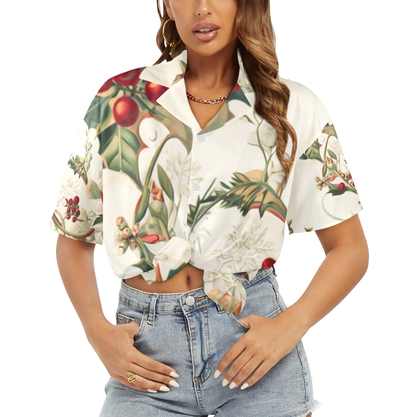 Women's All Over Print Hawaiian Shirt HOLLY DAZE
