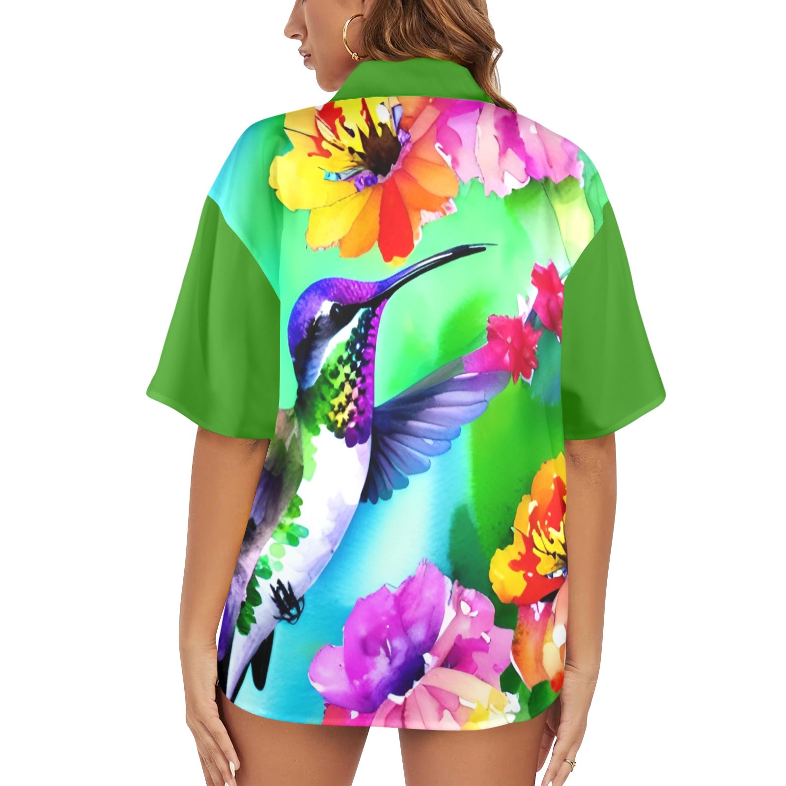 Women's All Over Print Hawaiian Shirt HUMMINGBIRD