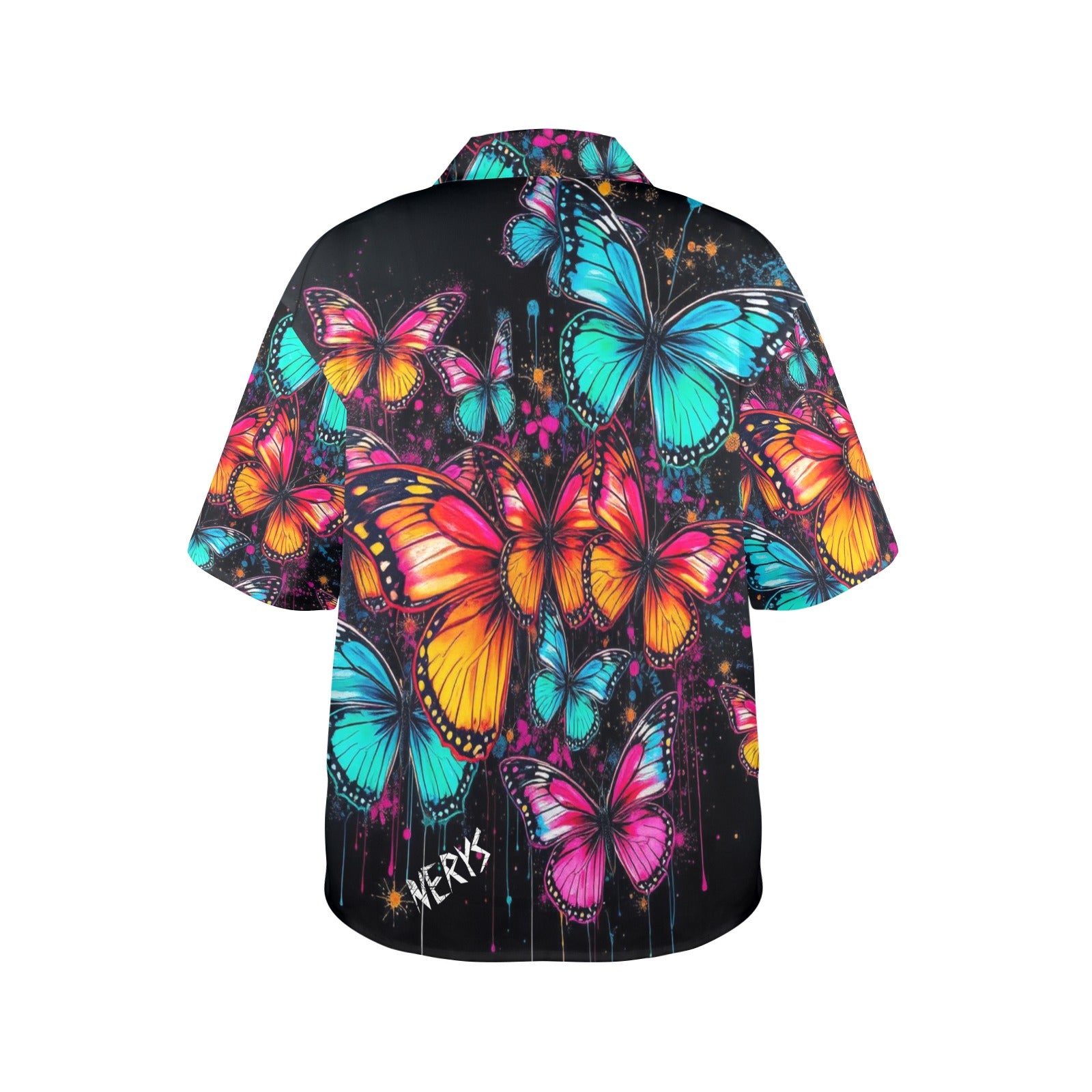 Women's All Over Print Hawaiian Shirt BUTTERFLY GRAFFITI