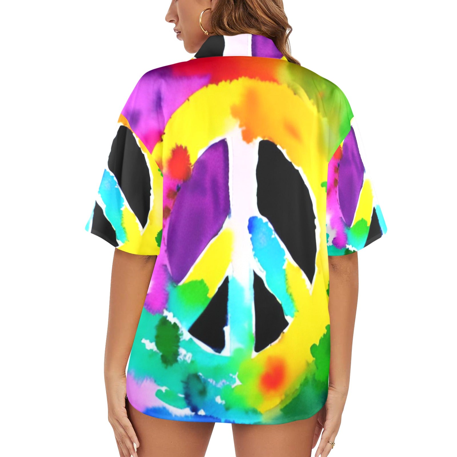 Women's All Over Print Hawaiian Shirt GIVE PEACE A CHANCE