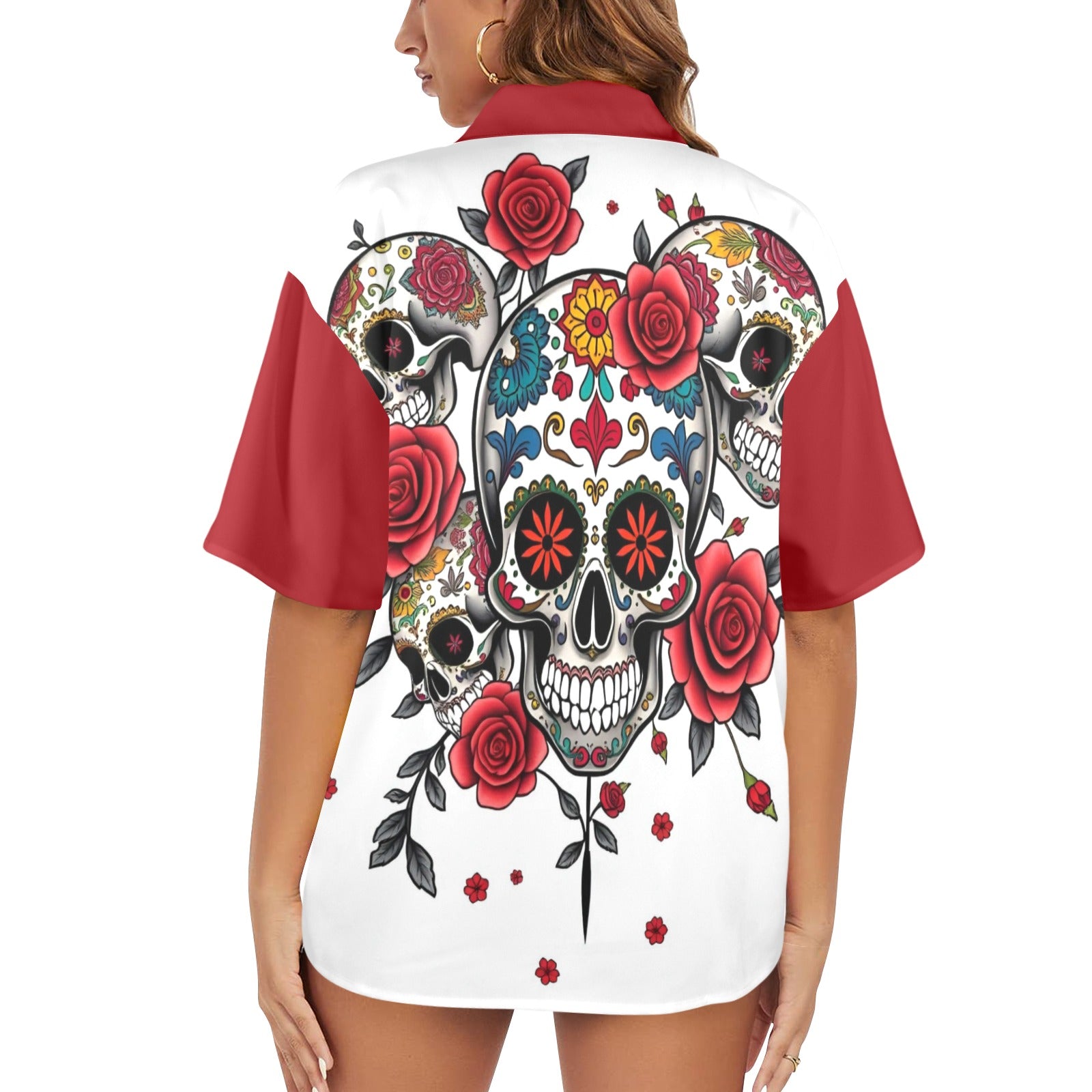 Women's All Over Print Hawaiian Shirt CALAVERAS Y ROSAS