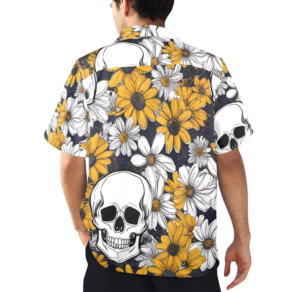 Men's All Over Print Hawaiian Shirt SKULLS AND DAISIES