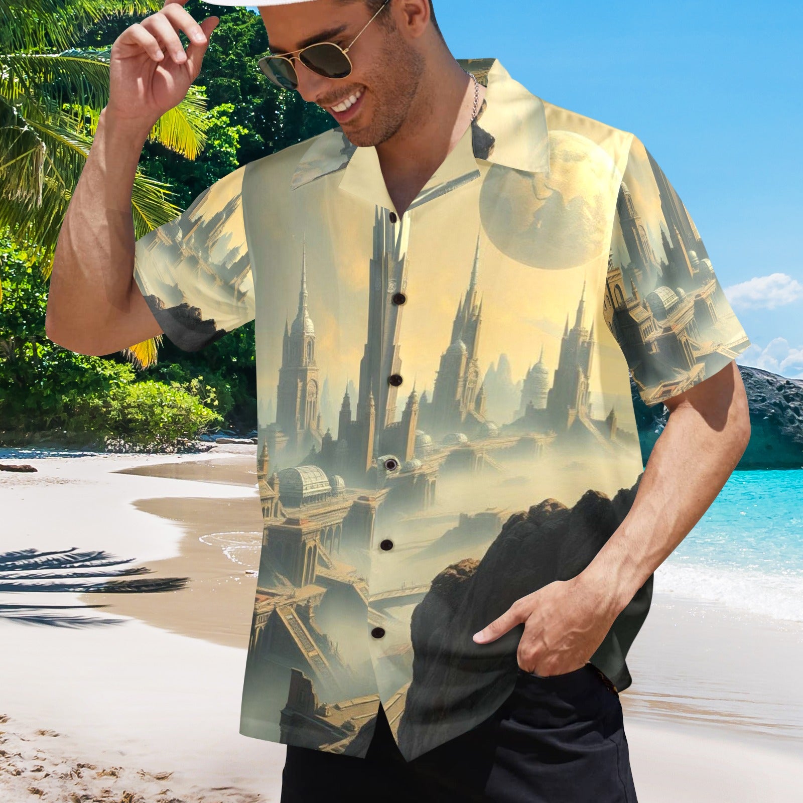 Men's All Over Print Hawaiian Shirt VIEW FROM PLANET B