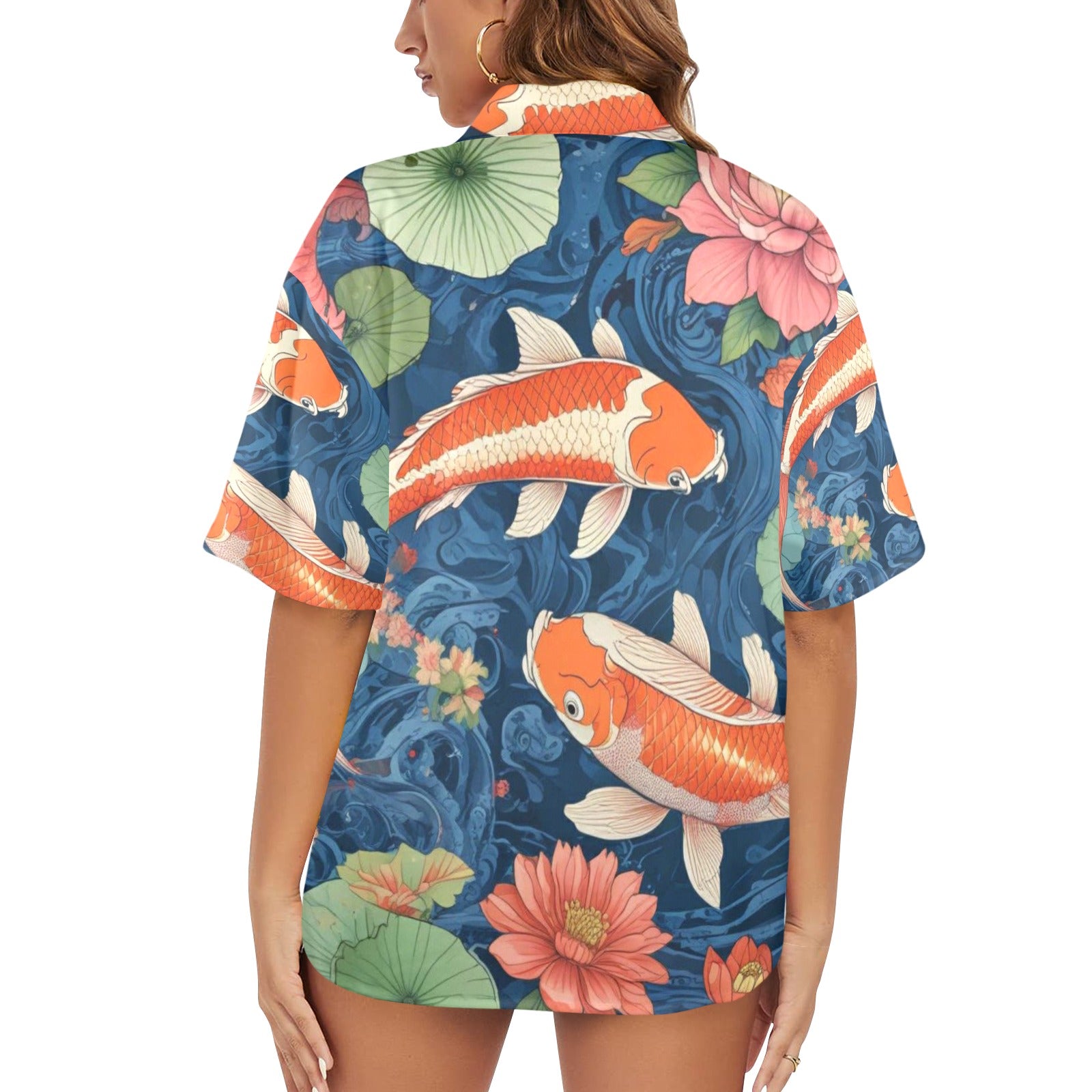Women's All Over Print Hawaiian Shirt WHY SO KOI?