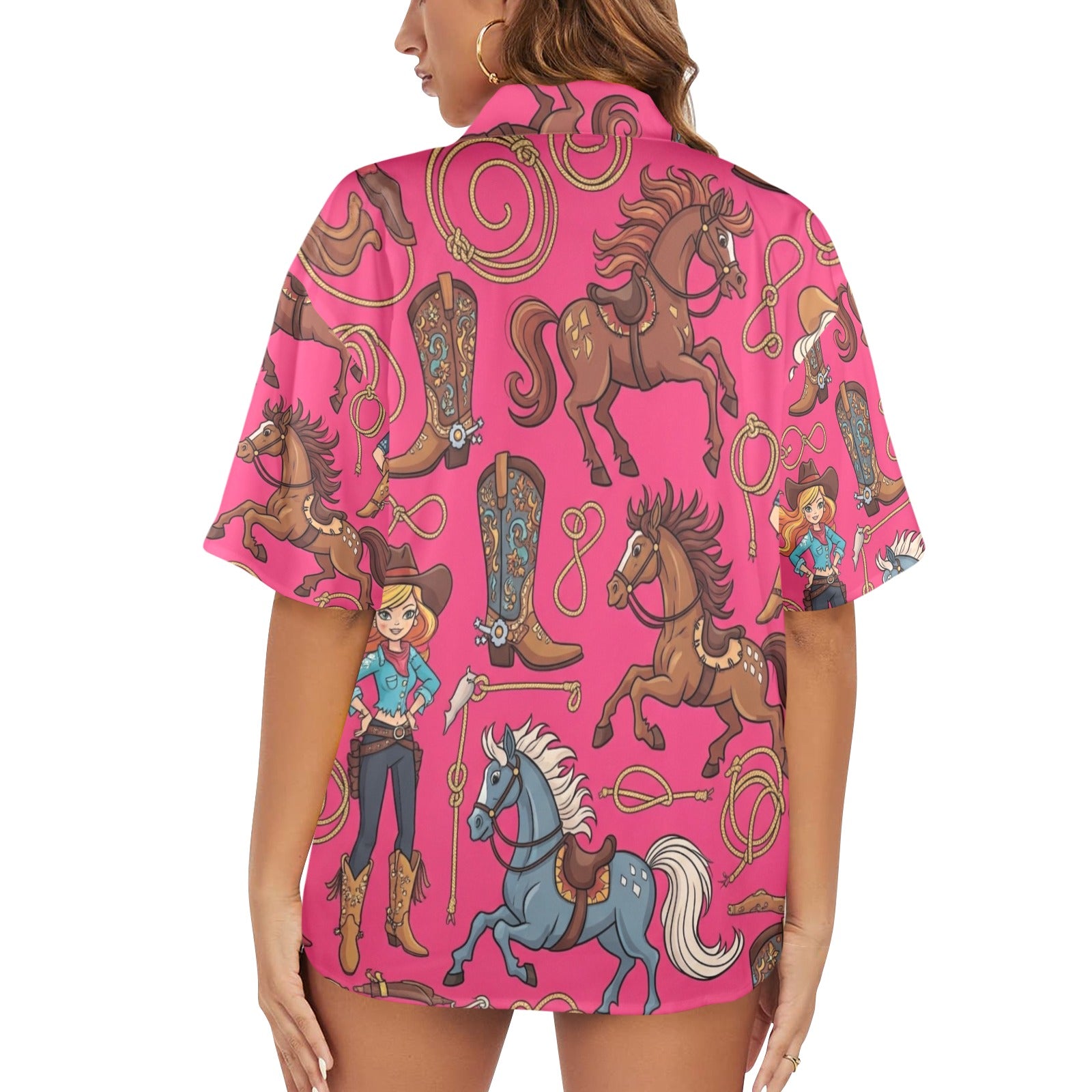 Women's All Over Print Hawaiian Shirt BARBY'S HORSES