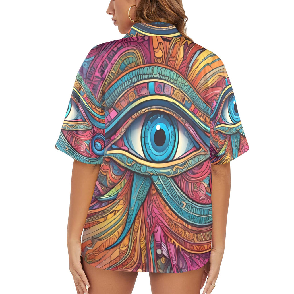 Women's All Over Print Hawaiian Shirt EYE OF HORUS