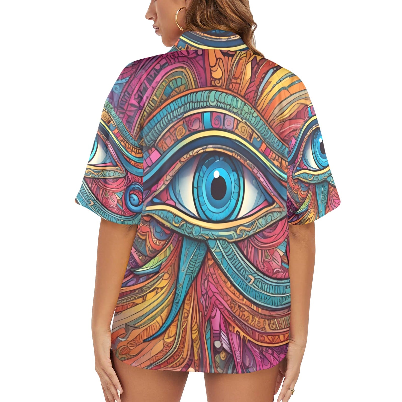 Women's All Over Print Hawaiian Shirt EYE OF HORUS