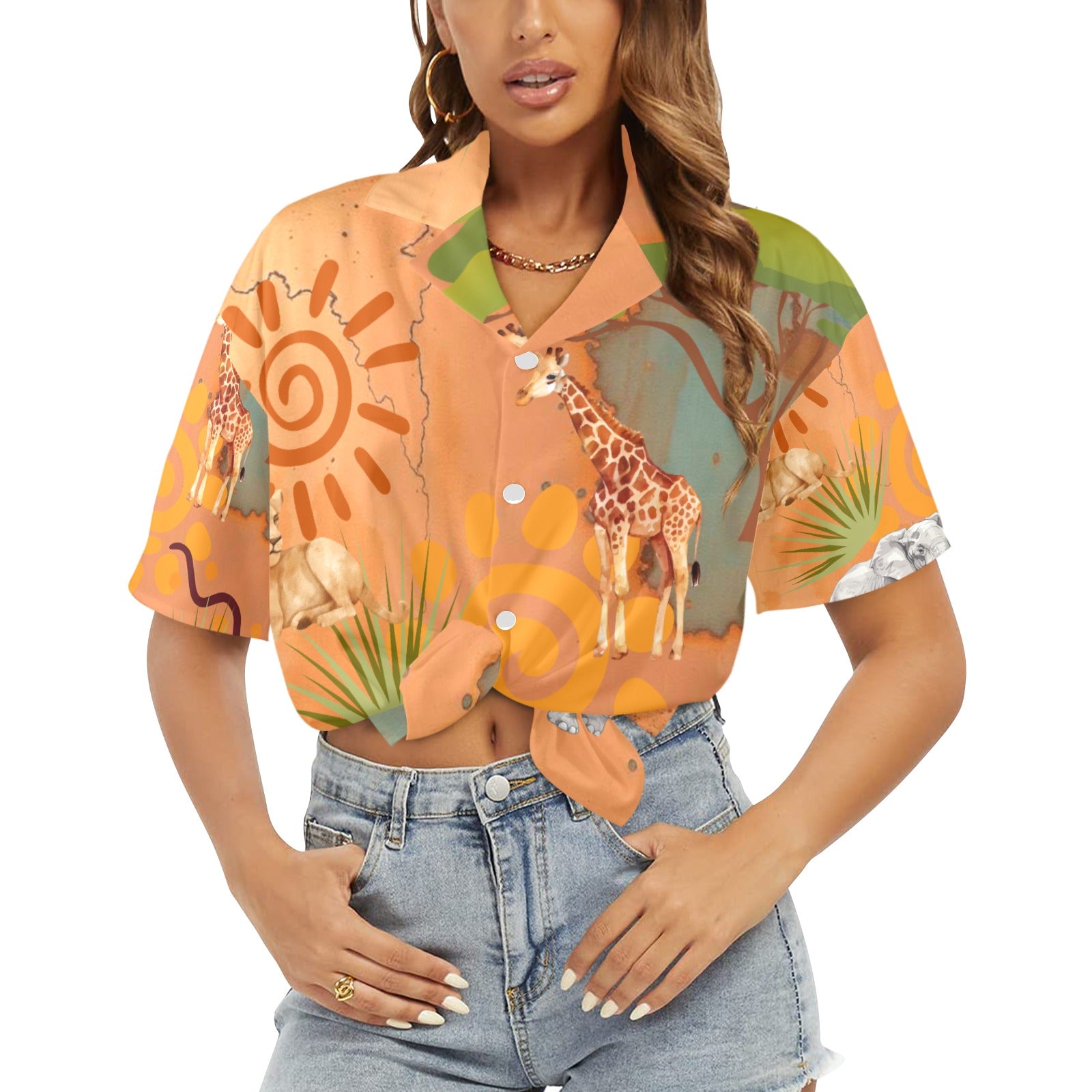 Women's All Over Print Hawaiian Shirt SAFARI