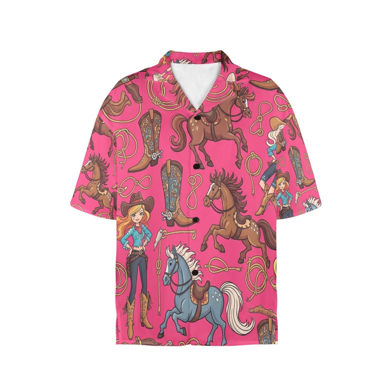Women's All Over Print Hawaiian Shirt BARBY'S HORSES