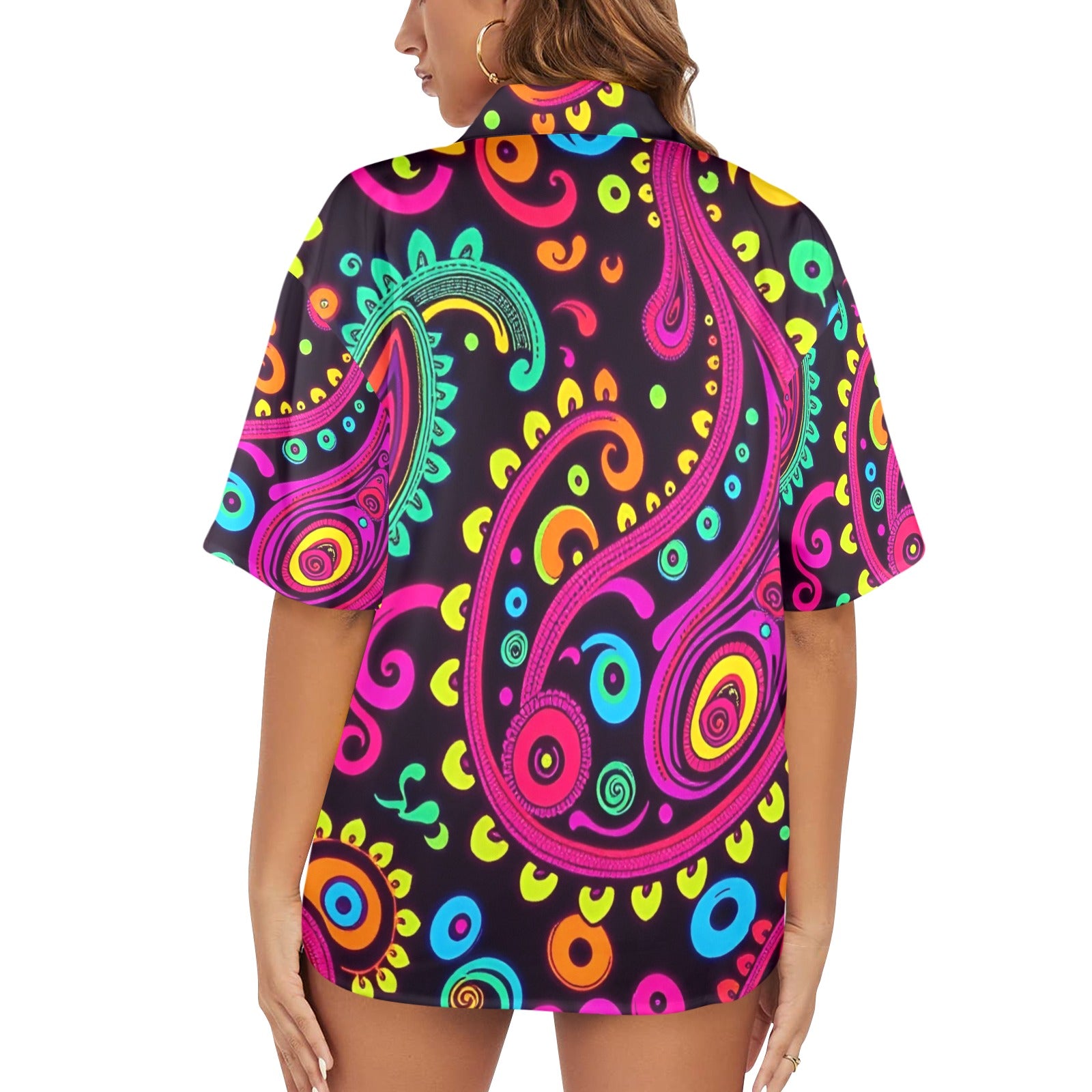 Women's All Over Print Hawaiian Shirt PURPLE PAISLEY