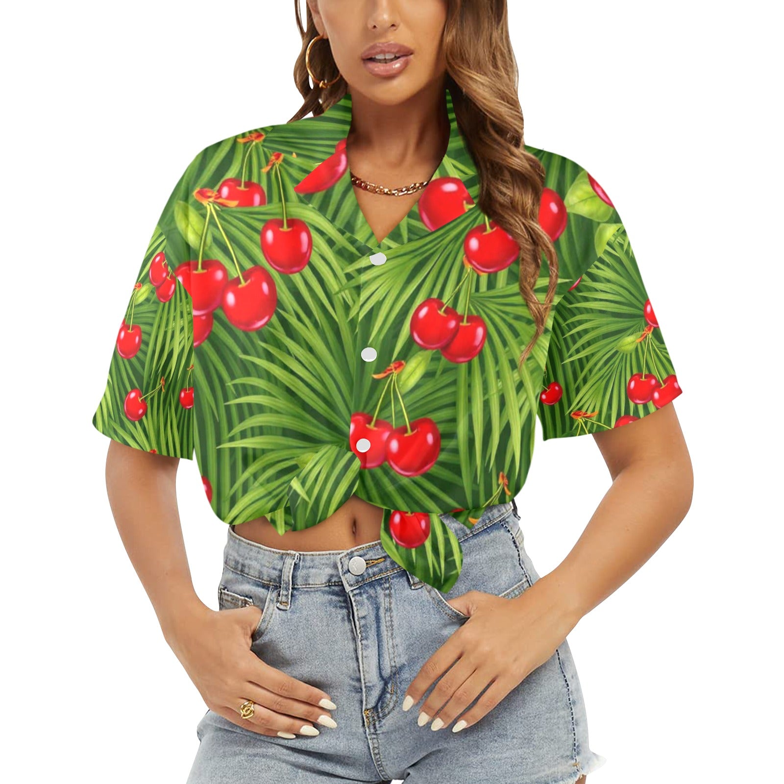Women's All Over Print Hawaiian Shirt CHERRY PARADISE