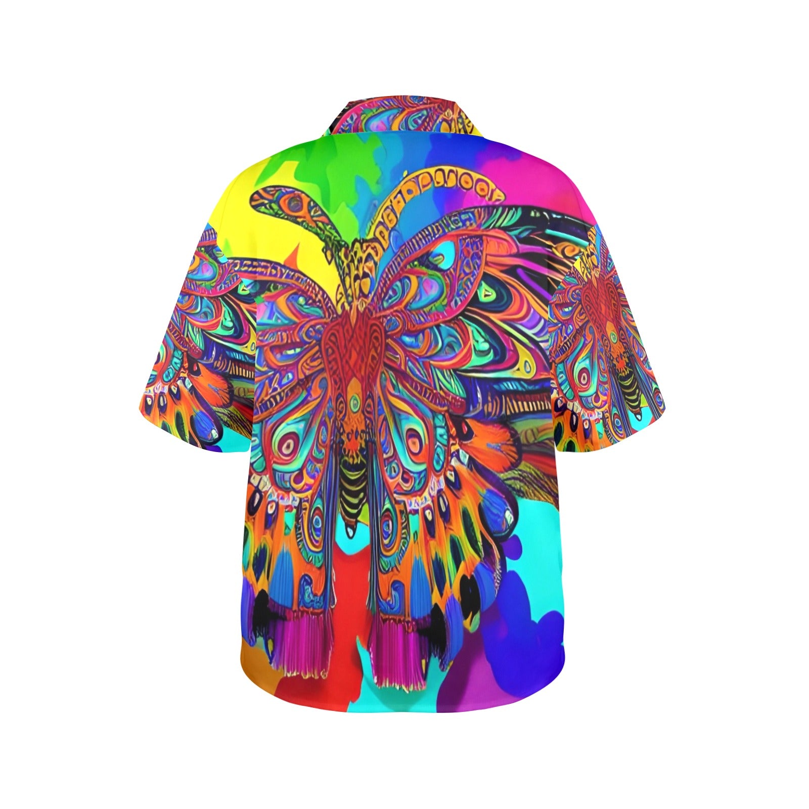 Women's All Over Print Hawaiian Shirt NEON BUTTERFLY