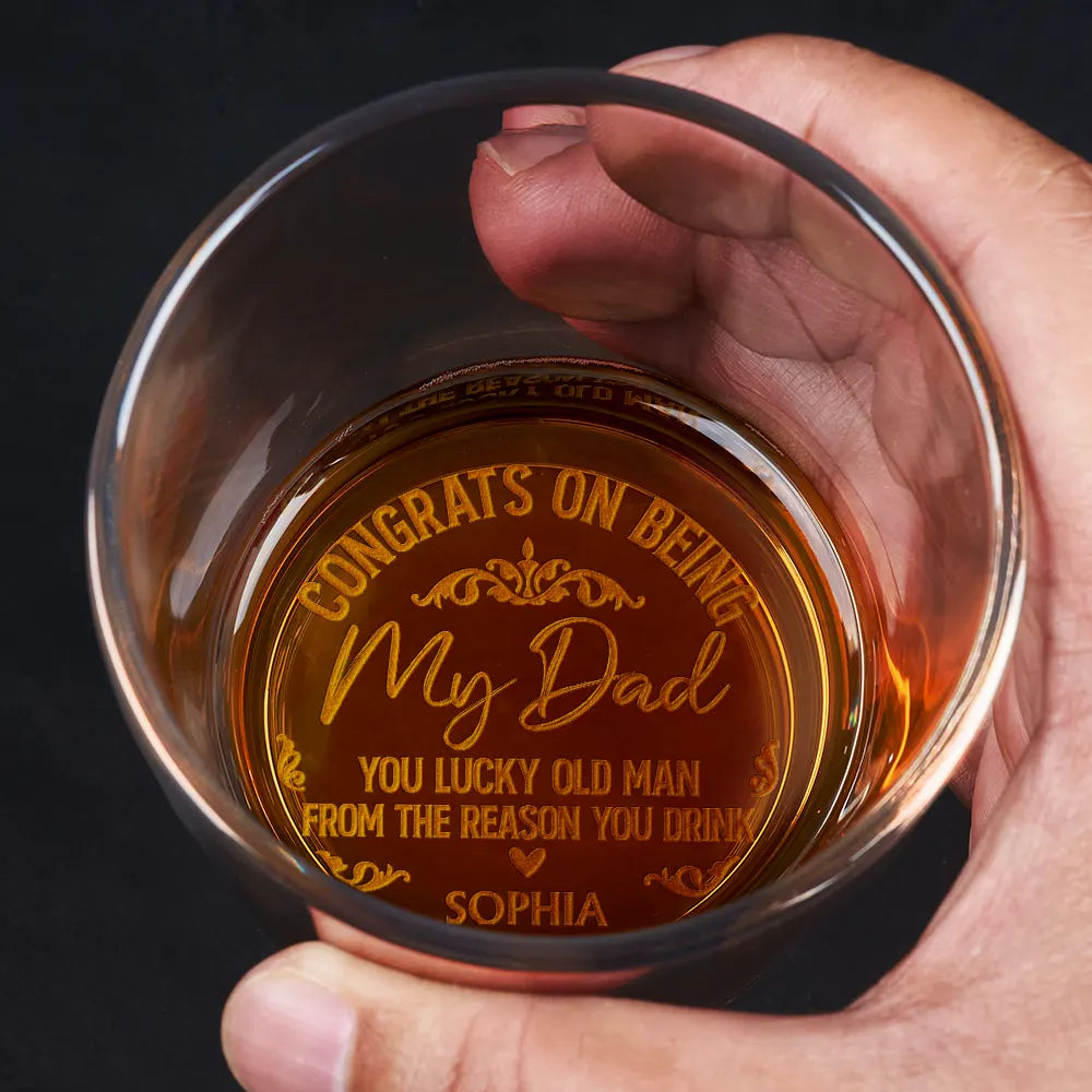 Personalized engraved whiskey glass, Congrats on being my dad, ideal Father's Day gift.