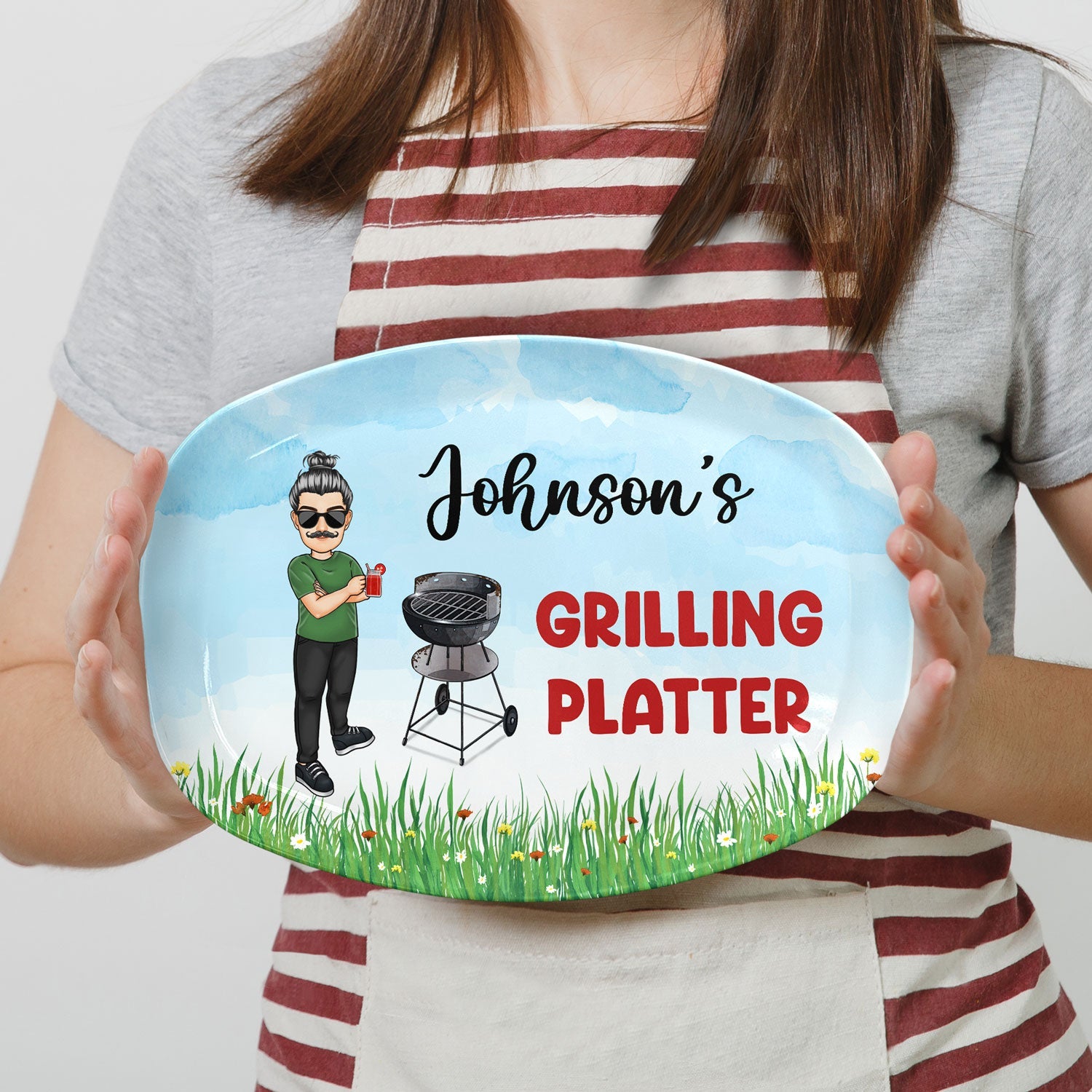 Customized Johnson's Grilling Platter in BPA-free plastic, personalized BBQ gift