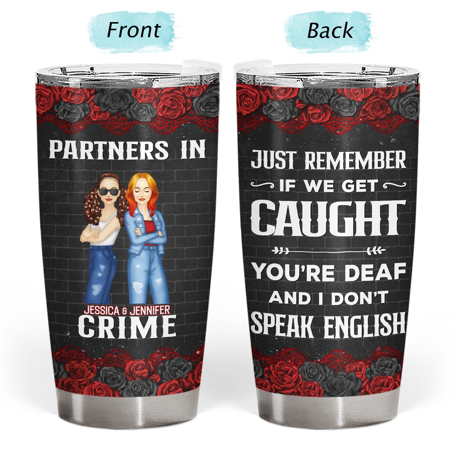 Partners in Crime Personalized Tumbler with Lid - Best Friend Gift