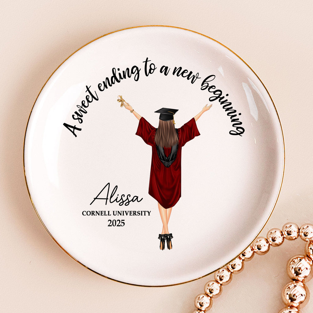 Personalized Graduation Jewelry Dish for Alice with 'A Sweet Ending To A New Beginning'