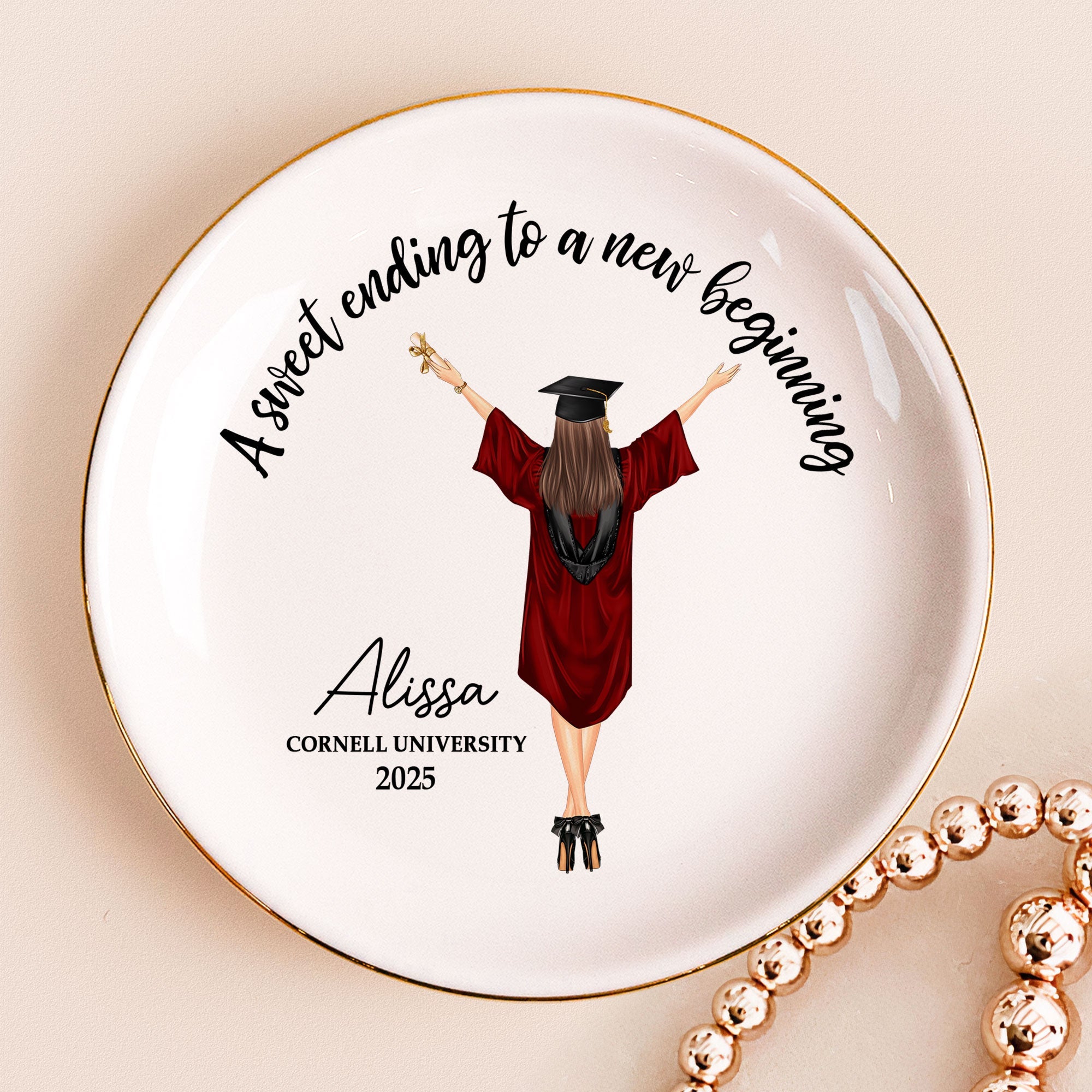 Personalized Graduation Jewelry Dish for Alice with 'A Sweet Ending To A New Beginning'
