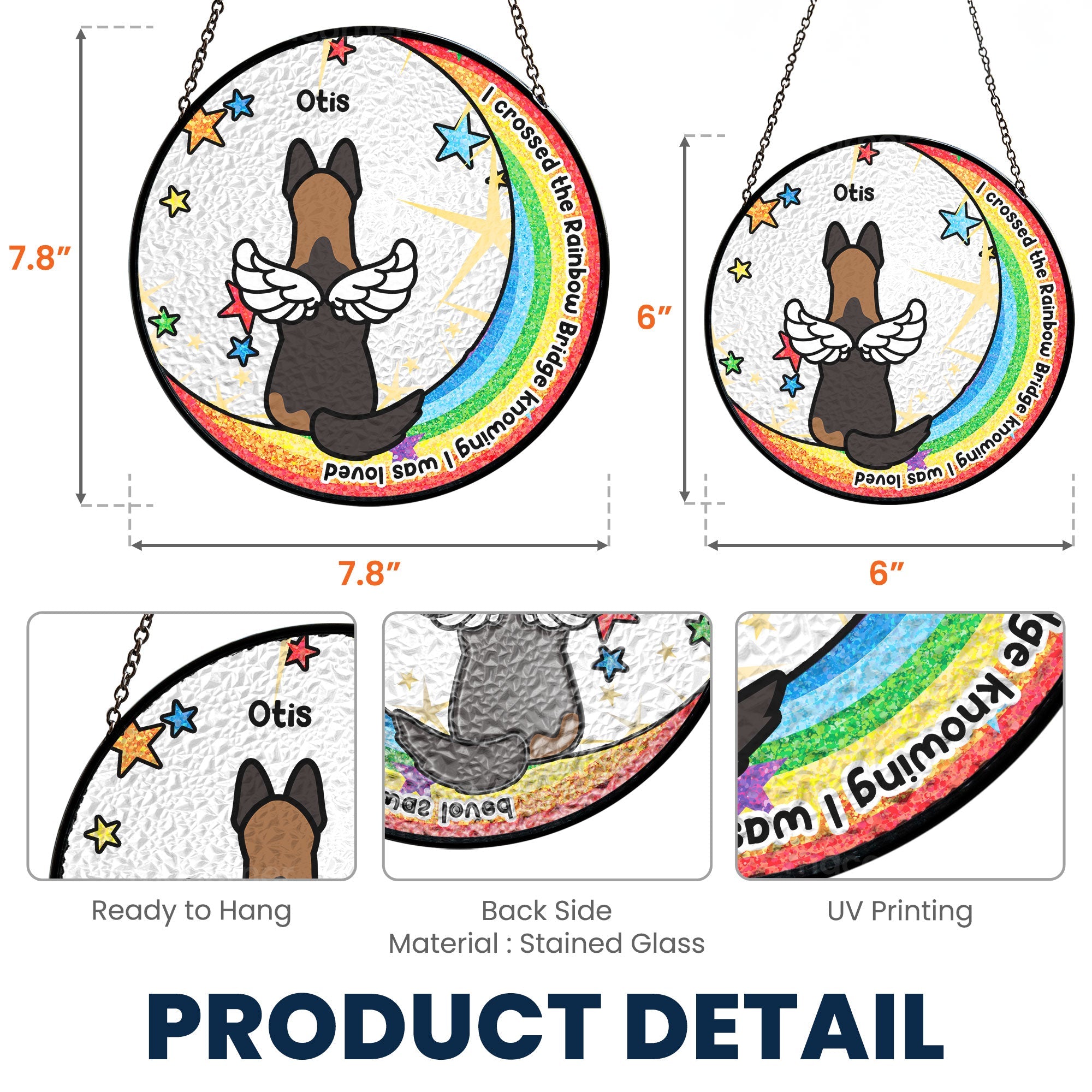 Dog memorial suncatcher, I Crossed The Rainbow Bridge, stained glass window hanging, pet loss gift, rainbow bridge