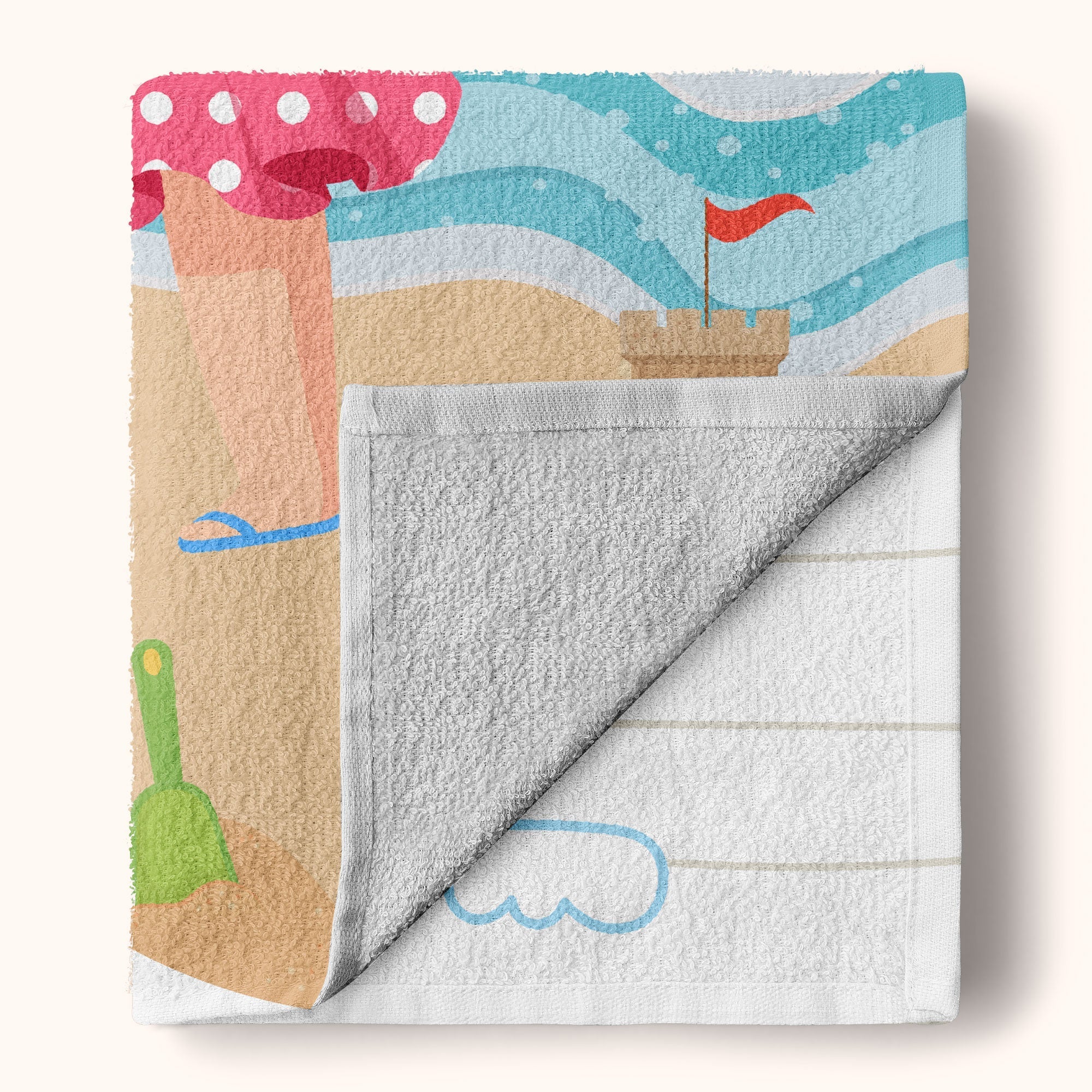 Kid On The Beach personalized beach towel, super-soft microfiber, 60x30 inches, beach-ready.