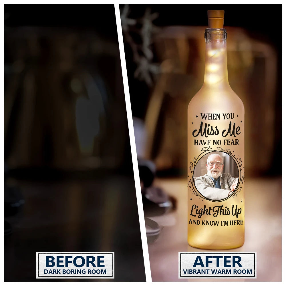 Custom Photo A Star In The Heavens bottle light - Before/After, glowing, personalized glass bottle design