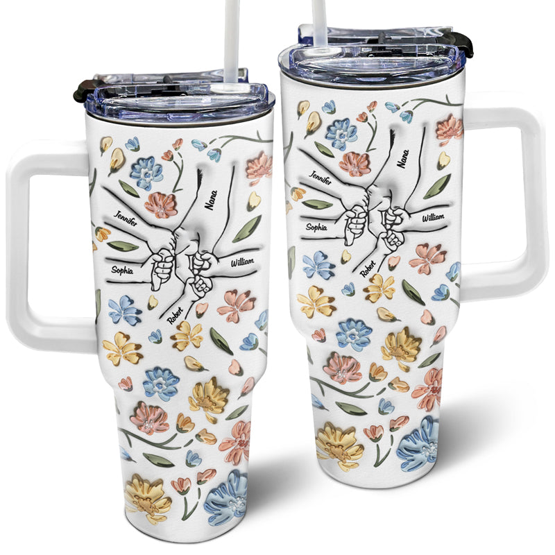 Custom 40oz Tumbler: Hand In Hand print, floral design, gift for Mom/Grandma