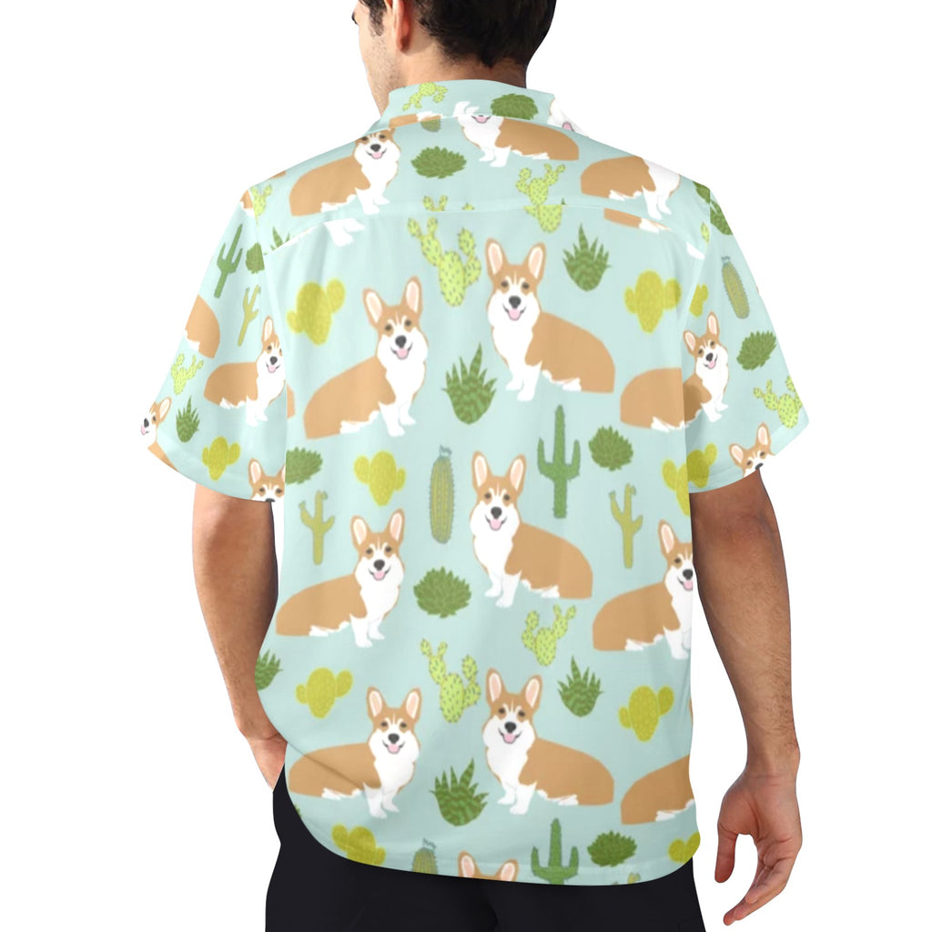 Men's All Over Print Hawaiian Shirt CORGI AND CACTI
