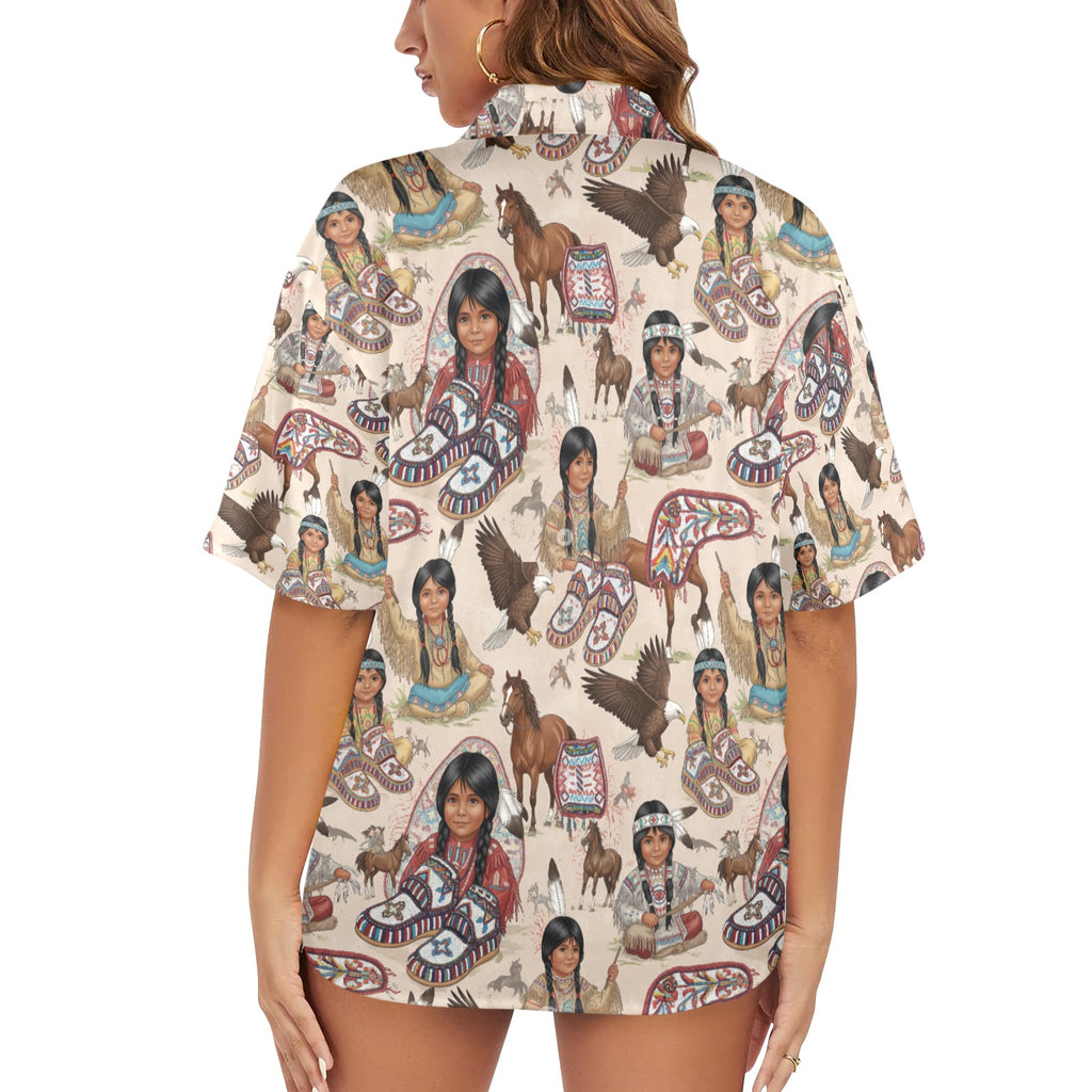 Women's All Over Print Hawaiian Shirt BEADS AND BRAIDS