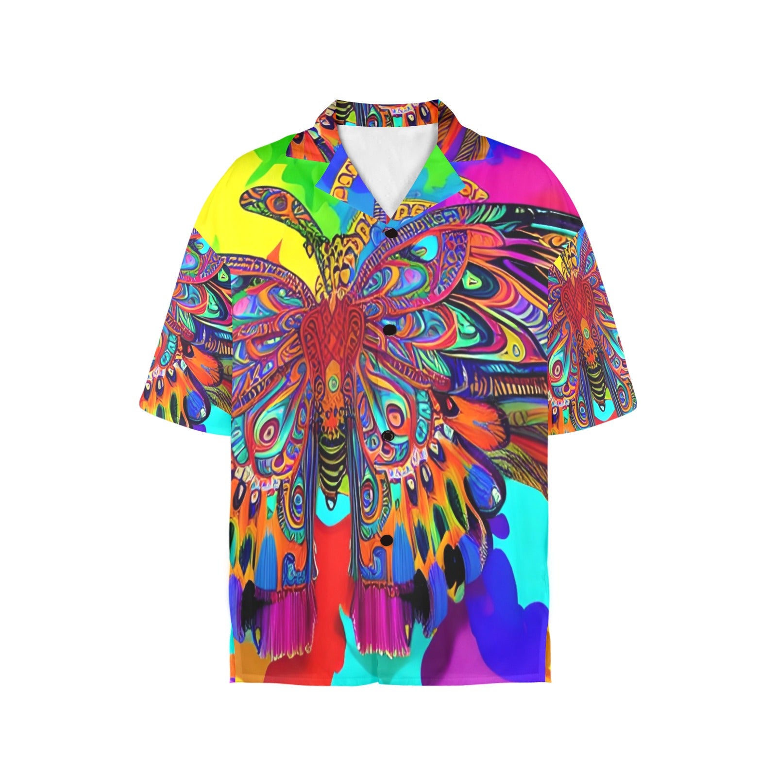 Women's All Over Print Hawaiian Shirt NEON BUTTERFLY