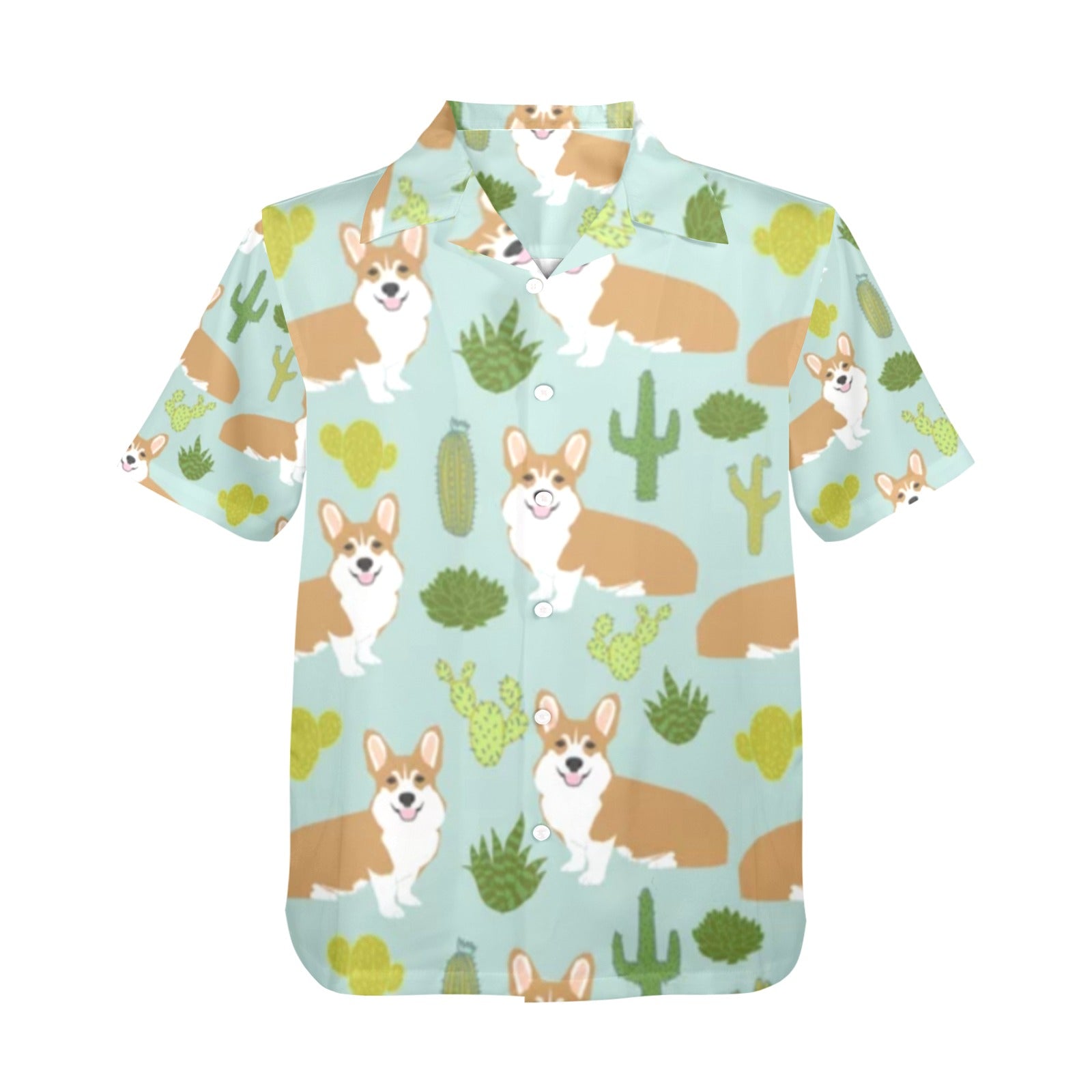 Men's All Over Print Hawaiian Shirt CORGI AND CACTI