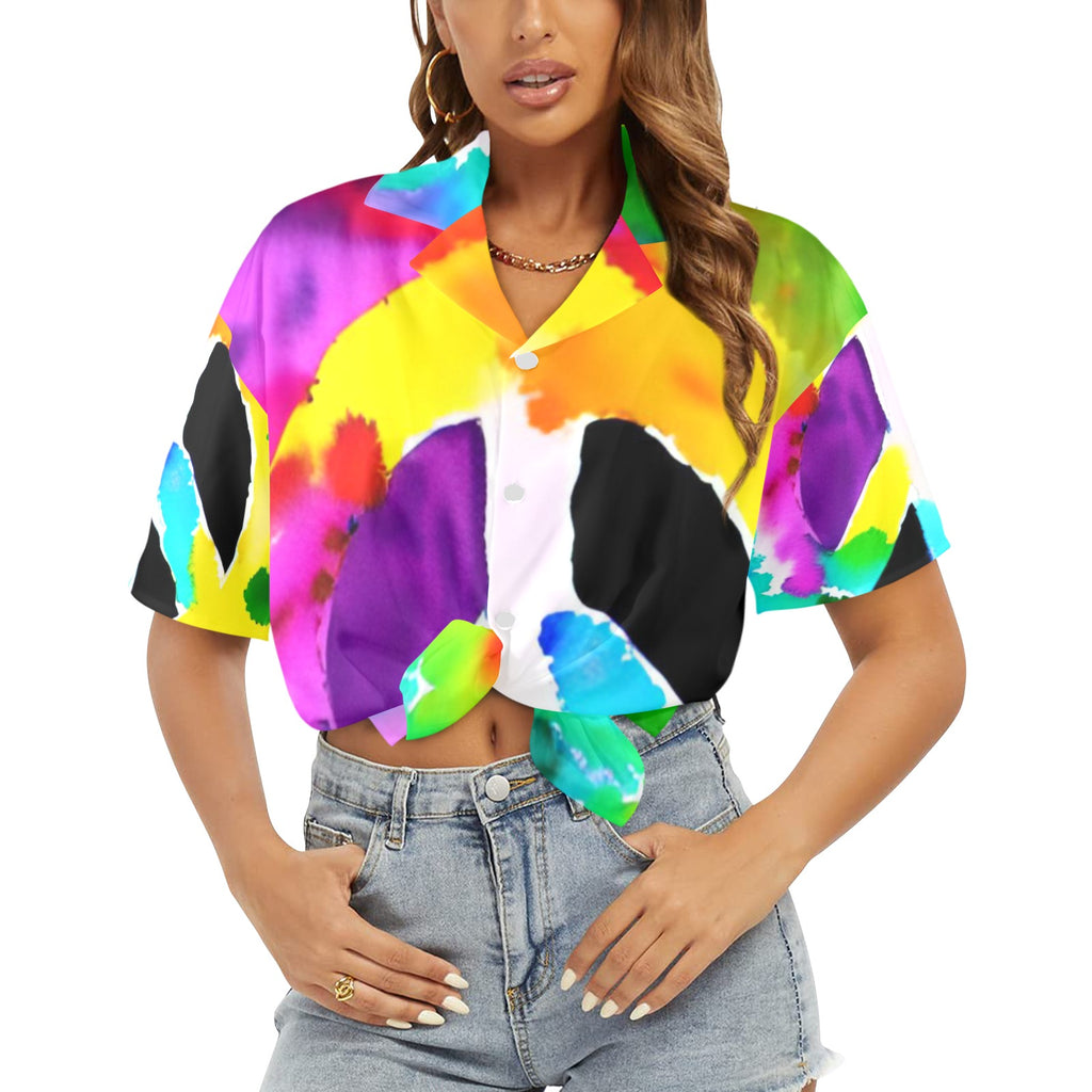 Women's All Over Print Hawaiian Shirt GIVE PEACE A CHANCE