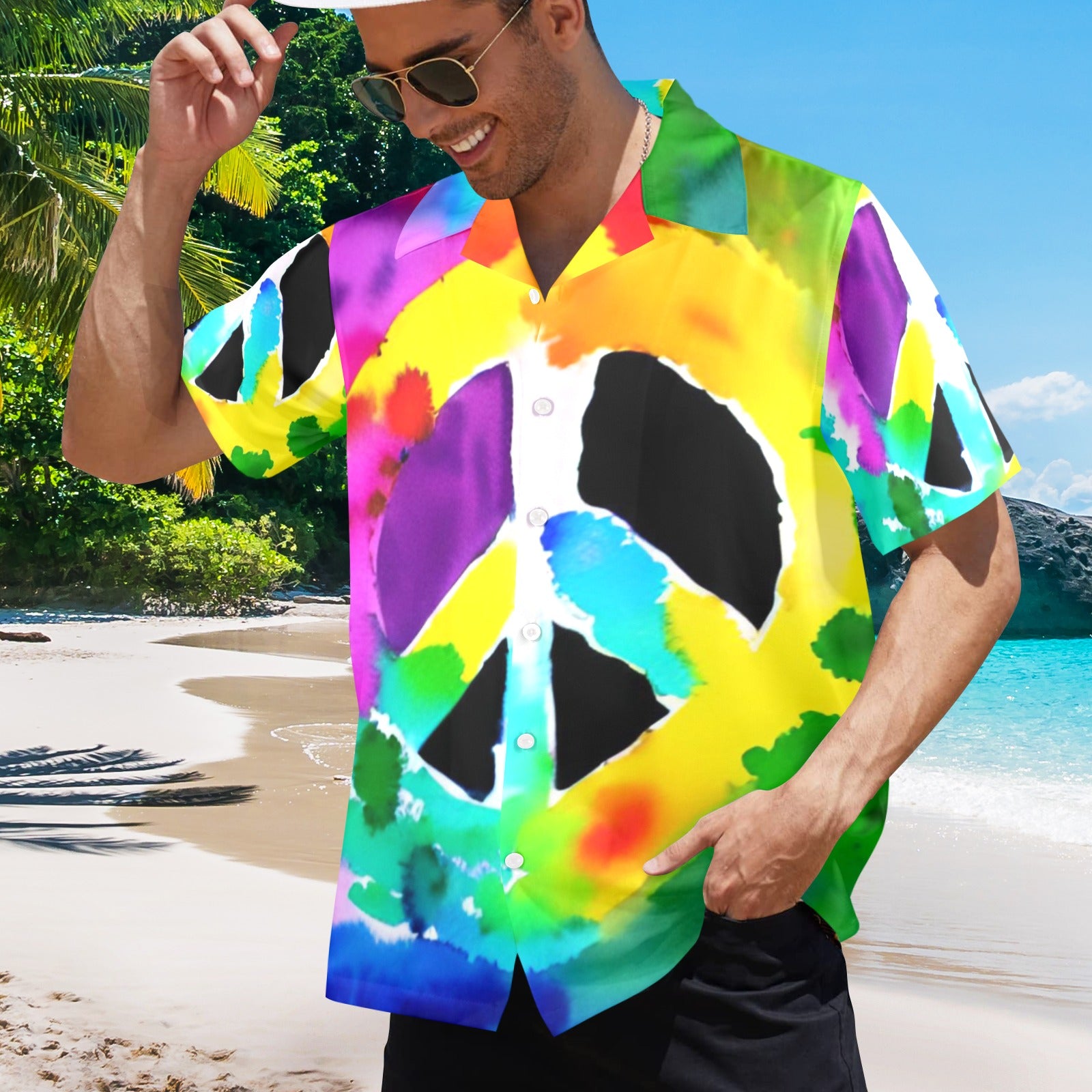 Men's All Over Print Hawaiian Shirt GIVE PEACE A CHANCE