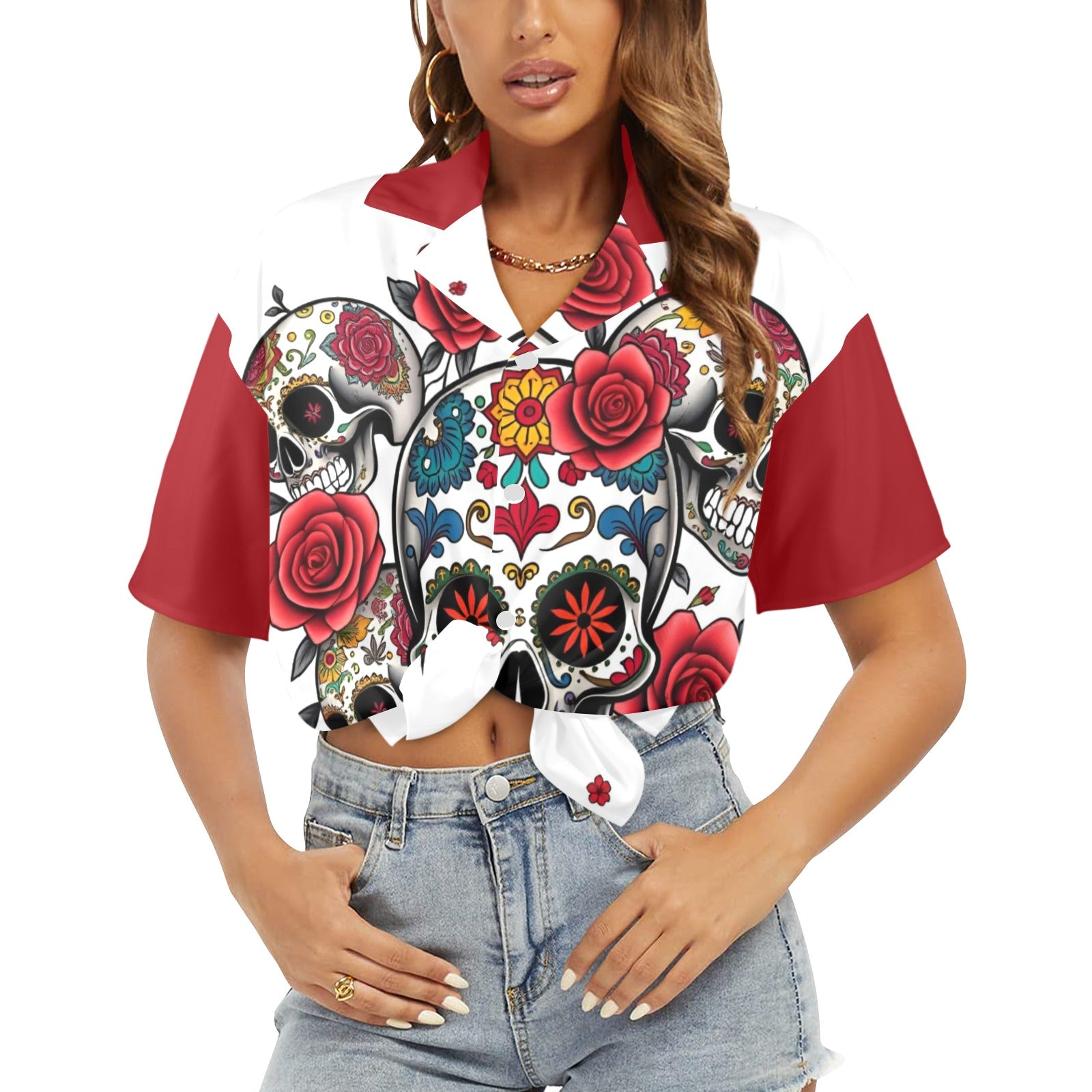 Women's All Over Print Hawaiian Shirt CALAVERAS Y ROSAS