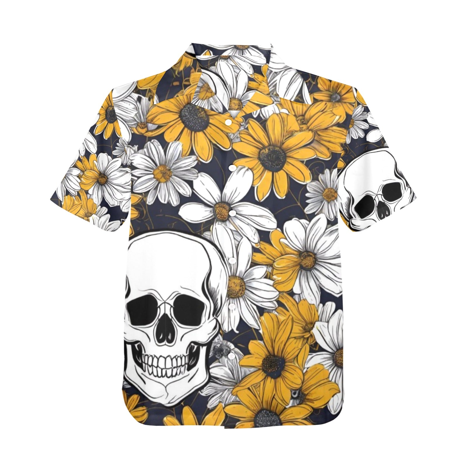 Men's All Over Print Hawaiian Shirt SKULLS AND DAISIES
